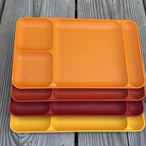 4 Retro Vintage Harvest Colors Tupperware Divided Trays Plates 1535 Lunch Food 2 - Picture 5 of 5
